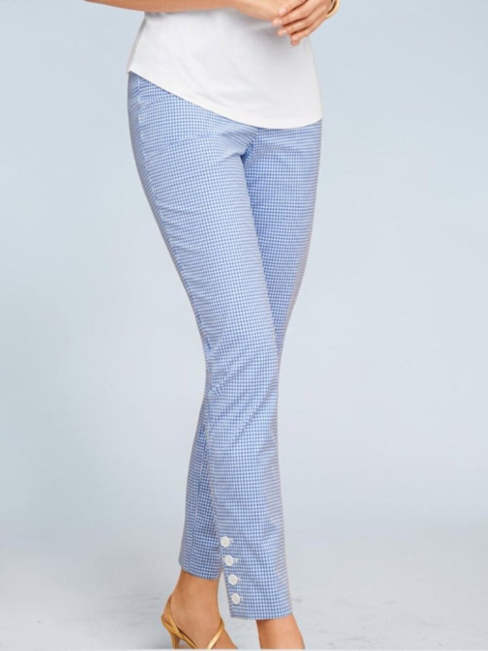 NWOT TALBOTS (8P) The Slim Ankle Pant Gingham Ankle Button Detail